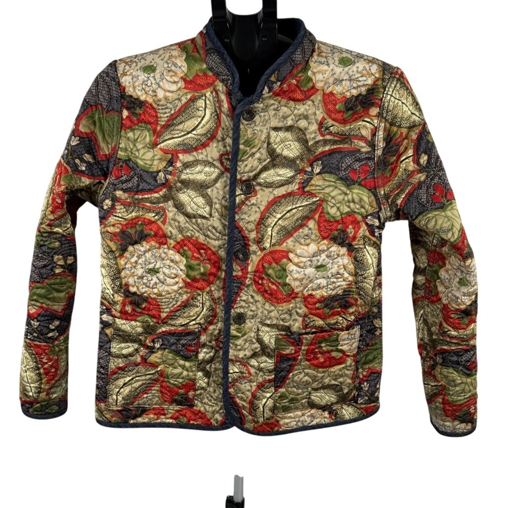 Reversible Quilted Jacket Womens Boho Patchwork Floral Denim Artisan Coat